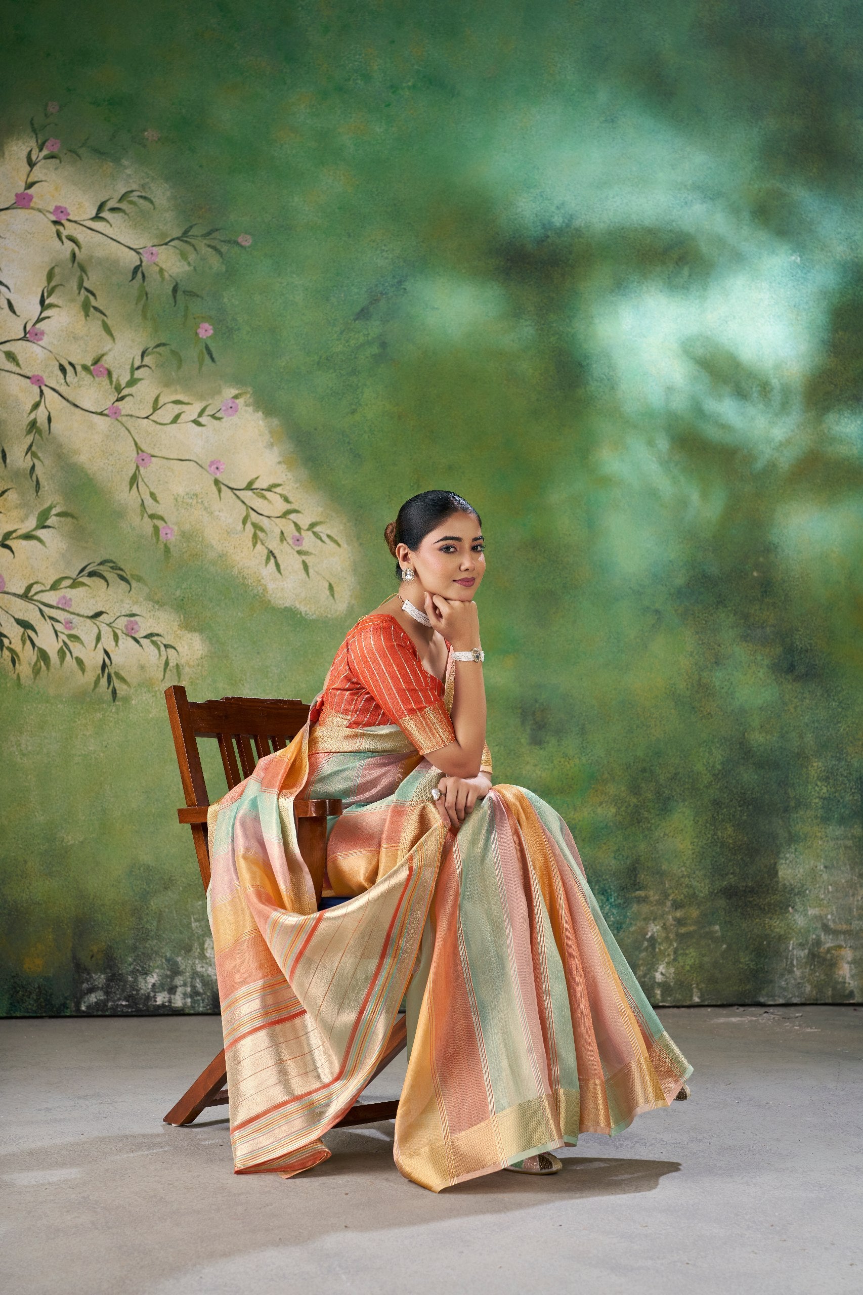 Pastel Multicolor Banarasi Silk Saree with Rich Golden Zari Weaving