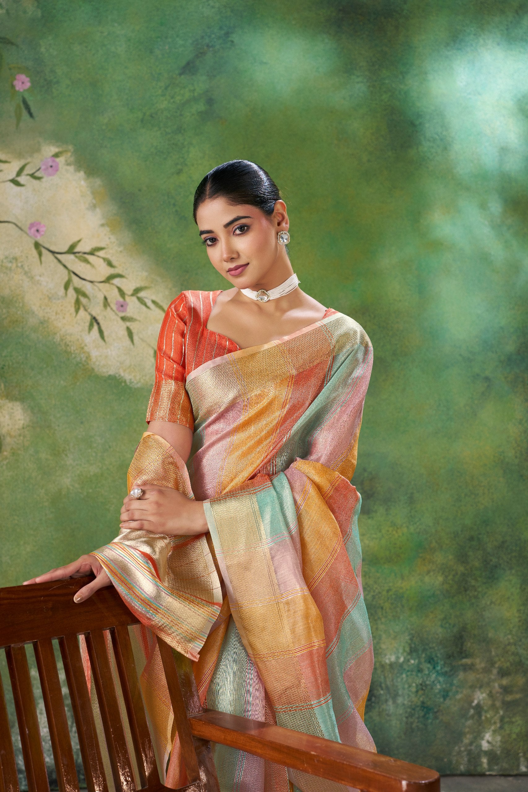Pastel Multicolor Banarasi Silk Saree with Rich Golden Zari Weaving