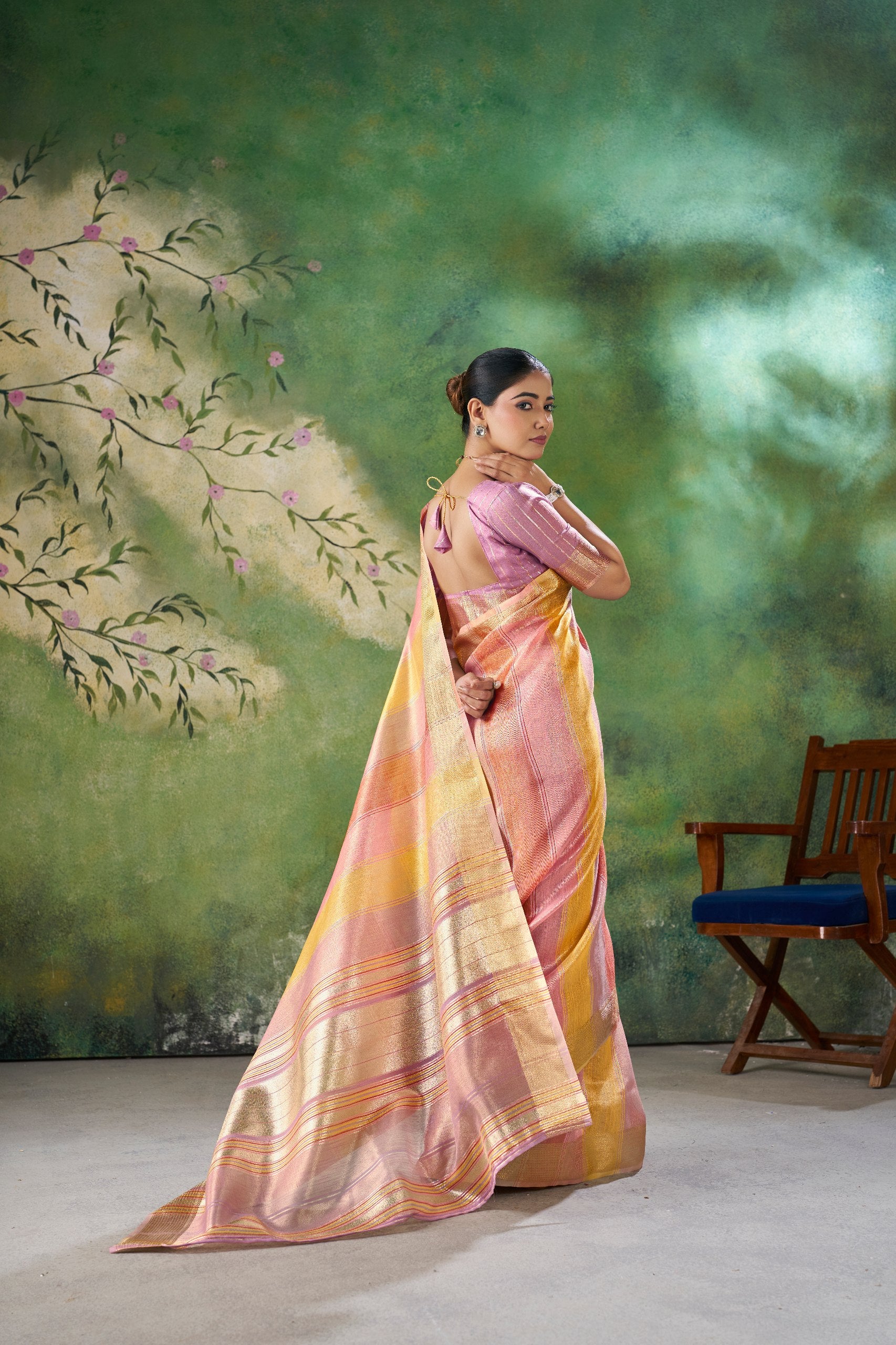 Pastel Pink Banarasi Silk Saree with Golden Zari Weaving
