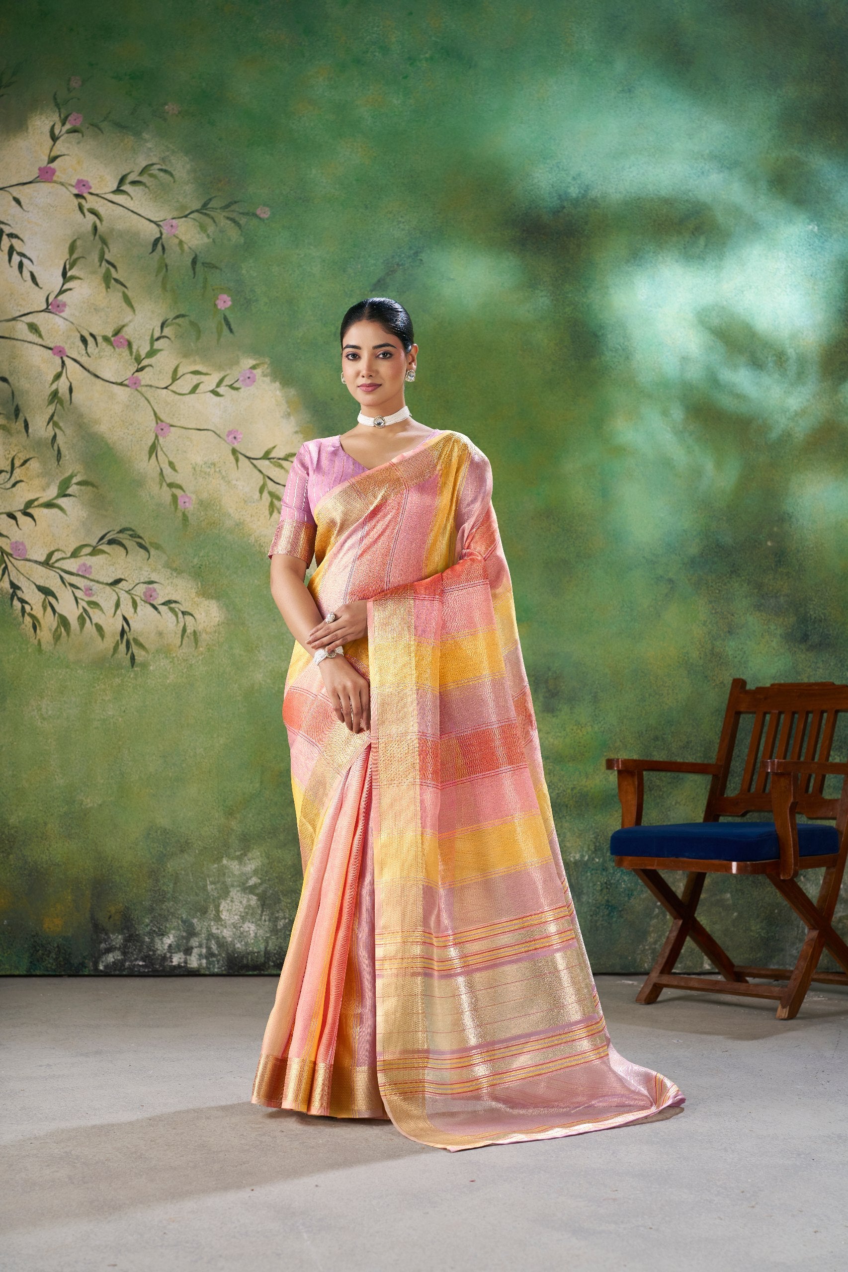 Pastel Pink Banarasi Silk Saree with Golden Zari Weaving