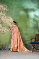Pastel Pink Banarasi Silk Saree with Golden Zari Weaving