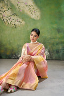 Pastel Pink Banarasi Silk Saree with Golden Zari Weaving