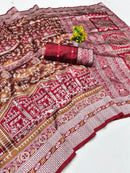 Rustic Maroon Ajrakh Inspired Printed Saree