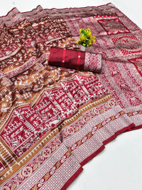 Rustic Maroon Ajrakh Inspired Printed Saree