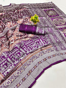 Elegant Wine Purple Tribal Printed Silk Saree with Artistic Border