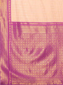 Peach Pink Silk Saree with Purple Zari Border