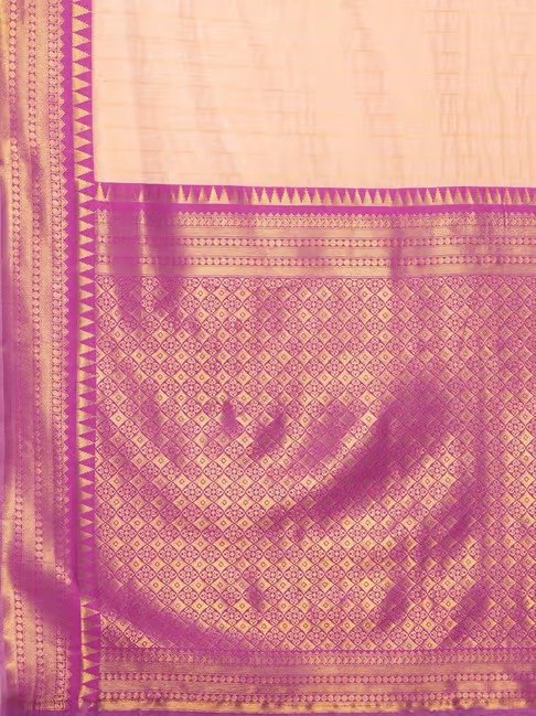 Peach Pink Silk Saree with Purple Zari Border