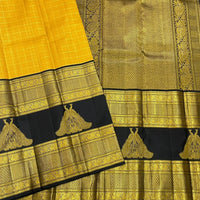 Mustard Yellow Silk Saree with Navy Blue Peacock Zari Pallu