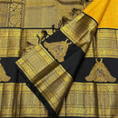 Mustard Yellow Silk Saree with Navy Blue Peacock Zari Pallu
