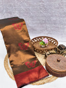 Bronze Brown Silk Saree with Red Butterfly Motifs & Zari Border