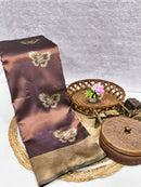 Chocolate Brown Silk Saree with Gold Butterfly Motifs & Border