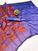Wine Red Silk Saree with Blue Butterfly Motifs & Border