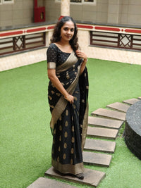 Black Silk Saree with Antique Gold Zari Motifs & Border