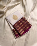 Ivory Silk Saree with Purple Gold Zari Border & Motifs