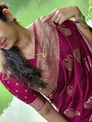 Elegant Magenta Silk Saree with Gold Zari Paisley Motifs