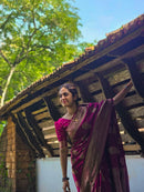 Elegant Magenta Silk Saree with Gold Zari Paisley Motifs