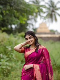 Regal Magenta Silk Saree with Antique Gold Zari Border