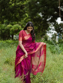 Regal Magenta Silk Saree with Antique Gold Zari Border