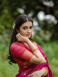 Regal Magenta Silk Saree with Antique Gold Zari Border