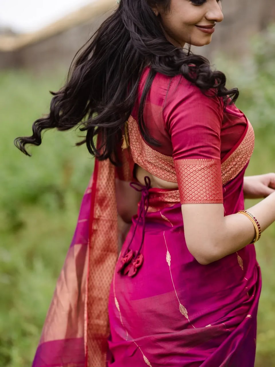 Regal Magenta Silk Saree with Antique Gold Zari Border