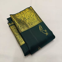 Elegant Deep Green Silk Saree with Antique Gold Zari
