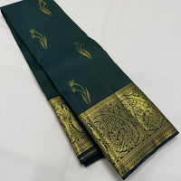 Elegant Deep Green Silk Saree with Antique Gold Zari