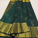 Elegant Deep Green Silk Saree with Antique Gold Zari