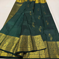 Elegant Deep Green Silk Saree with Antique Gold Zari