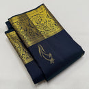 Elegant Navy Blue Silk Saree with Antique Gold Zari