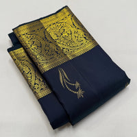 Elegant Navy Blue Silk Saree with Antique Gold Zari