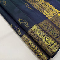 Elegant Navy Blue Silk Saree with Antique Gold Zari