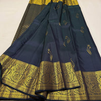 Elegant Navy Blue Silk Saree with Antique Gold Zari