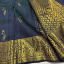 Elegant Navy Blue Silk Saree with Antique Gold Zari