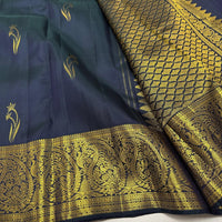 Elegant Navy Blue Silk Saree with Antique Gold Zari