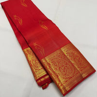 Elegant Red Silk Saree with Antique Gold Zari