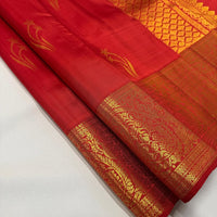 Elegant Red Silk Saree with Antique Gold Zari