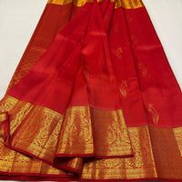 Elegant Red Silk Saree with Antique Gold Zari