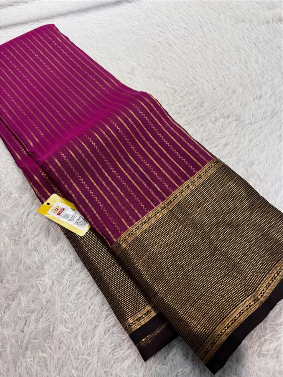 Wine Purple & Black Woven Silk Saree