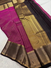 Wine Purple & Black Woven Silk Saree