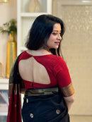 Elegant Black & Red Silk Saree with Gold Border