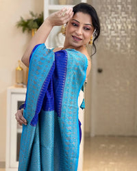 Royal Blue Cotton Silk Saree with Sky Blue Zari Border