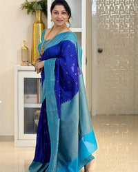 Royal Blue Cotton Silk Saree with Sky Blue Zari Border