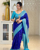 Royal Blue Cotton Silk Saree with Sky Blue Zari Border