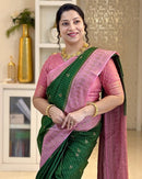Emerald Green Cotton Silk Saree with Blush Pink Zari Border