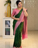 Emerald Green Cotton Silk Saree with Blush Pink Zari Border