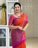 Orange Pink Cotton Silk Saree with Woven Zari Border