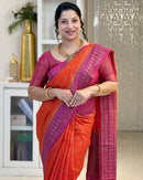 Orange Pink Cotton Silk Saree with Woven Zari Border