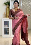 Rose Pink Cotton Silk Saree with Maroon Zari Border