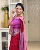 Ruby Red Cotton Silk Saree with Rose Pink Zari Border