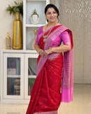 Ruby Red Cotton Silk Saree with Rose Pink Zari Border